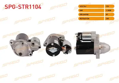 SPAGO SPG-STR1104 Mars Motoru 12v/1.1 Kw 9 Dıs Cw (Str6421) Mercedes C Serısı (W203) C180 C200 C230 2002-2007 / E Se SPGSTR1104