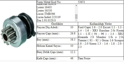 ITHAL FORM-53651 Fm 53651dıslı B905 10d.Sıerra Mondeo Fıesta Em 2335499B10 6118838 6147952 82GB11350BA 84AB11350AB STC854