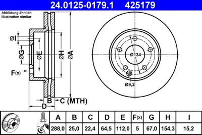 ATE 24.0125-0179.1 Fren Dıskı On C-Class W204 07>14 S204 07>14 C204 11> A2044210012