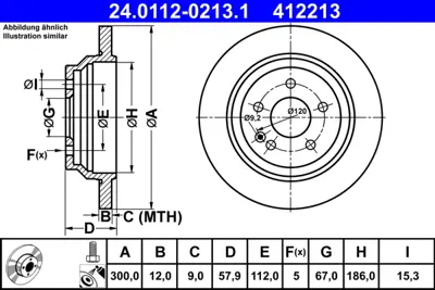 ATE 24.0112-0213.1 Fren Dıskı Arka V-Class W447 14> Vıto W447 14> A4474230412