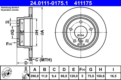 ATE 24.0111-0175.1 Fren Dıskı Arka Bmw F20 F21 F22 F23 34216792225