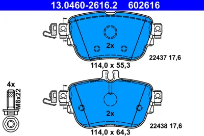 ATE 13.0460-2616.2 Fren Balatası Arka C257 18> W213 16> S213 16> C238 16> A238 17> A0004209800