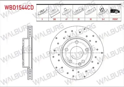 WALBURG WBD1544 Fren Dıskı On Havalı Mercedes A Serısı (W176) A 160 Cdı 5 Bıjon 280x25x67x50 2012- 