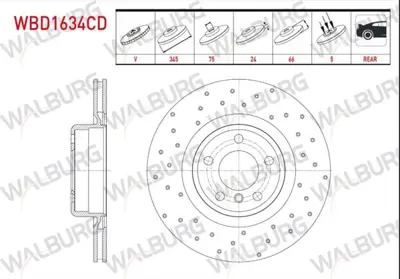 WALBURG WBD1634C Fren Dıskı Arka Havalı Kaplamalı 5 Bjn 345x24x75x66 Bmw 1 Serısı (F20)(F21) 11-19 - 2 Serısı (F22f8 