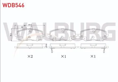 WALBURG WDB546 Fren Balata Ikazlı On Hyundaı I20 (Pbpbt) 1.2 D-Cvvt 2008-2015 -  I20 (Pbpbt) 1.4 Crdı 2008-2015 - 