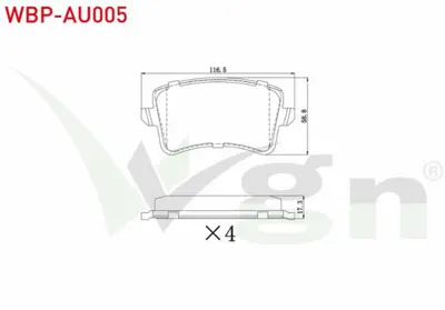 WGN WBP-AU005 Fren Balata Arka A4 1.8 Tfsı 2007-2015- 2.0 Tdı 2007-2015- 3.0 Tdı 2007-2015- A5 (8t3) 1.8 Tfsı 2007 WBP-AU005