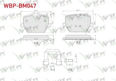 WGN WBP-BM047 Fren Balata Arka Ikazlı Bmw 3 Serısı (G20) 2018- - 4 Serısı (G22) 2019- - Z4 (G29) 2019- WBP-BM047