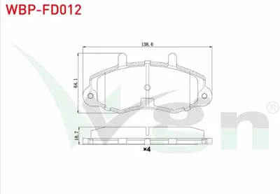 WGN WBP-FD012 Fren Balata On Ford Transıt T12 (E_ _) 2.5 Dı 18.80mm 1991-1994 WBP-FD012