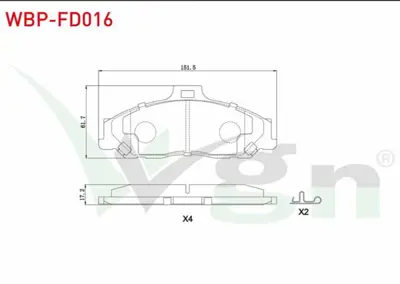 WGN WBP-FD016 Fren Balata On Ford Ranger 2.5 Tdcı 4x4 1999-2002 - Ranger 2.2 Tdcı 1999-2002 - Ranger 3.0 Tdcı 1999 WBP-FD016