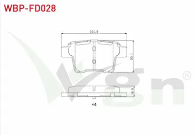 WGN WBP-FD028 Fren Balata Arka Ford Mondeo Iıı 2.0i 16v 2000-2007 - Mondeo Iıı 2.2 Tdcı 2000-2007 - Mondeo Iıı 2.0 WBP-FD028