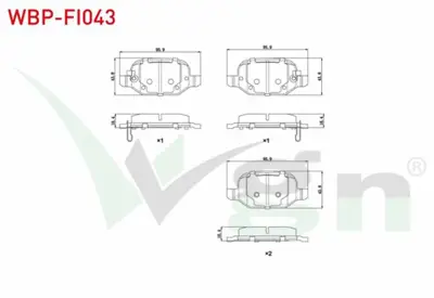 WGN WBP-FI043 Fren Balata Arka Fıat 500l 1.6 Mjt 2012- - 500l 1.3 Mjt 2012- - 500l 0.9 2012- -  500l 1.4 2012- WBP-FI043