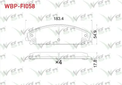 WGN WBP-FI058 Fren Balata On Ikazlı Chrysler 300c 2004-- Lancıa Thema (Lx) 3.0 2011-2014- Dodge Challenger Coupe 2 WBP-FI058