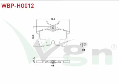 WGN WBP-HO012 Fren Balata Arka Honda Accord Vıı (Cl) 1.6i 16v 2003-2008 - Accord Vıı (Cl) 2.0 16v 2003-2008 WBP-HO012