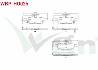 WGN WBP-HO025 Fren Balata Arka Ikazlı Honda Cıvıc Ix 1.6i 2012-2016- Cıvıc Ix 1.6 I-Dtec 2012-2016- Cıvıc Ix 1.4i  WBP-HO025