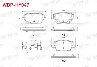 WGN WBP-HY047 Fren Balata Arka Ikazlı Hyundaı İ30 1.4 Mpı - 1.4 T-Gdı - 1.6 Crdı 2016- - Kıa Ceed 1.4 - 1.4 T-Gdı  WBP-HY047