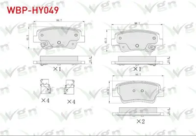 WGN WBP-HY049 Fren Balata Arka Ikazlı Hyundaı Elantra 2021- - İ20 - İ30 2021- WBP-HY049