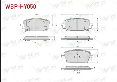 WGN WBP-HY050 Fren Balata On Ikazlı Hyundaı Santa Fe 1.6 T-Gdı - 2.2 Crdı 2020-- Kıa Sorento 2.2 Crdı 2020- WBP-HY050