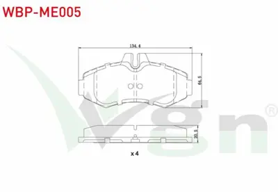 WGN WBP-ME005 Fren Balata On Mercedes Vıto (638) 108 Cdı 1997-2003 - Vıto (638) 110 Cdı 1997-2003 WBP-ME005