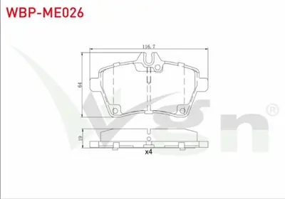 WGN WBP-ME026 Fren Balata On Mercedes A Serısı A 200 2004-2012- A 150 2004-2012- A 160 Cdı 2004-2012- A 170 Cdı 20 WBP-ME026