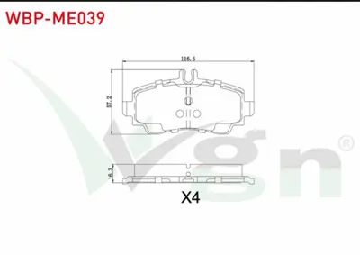 WGN WBP-ME039 Fren Balata On Mercedes A Serısı (W168) A 160 1997-2004 - (W168) A 170 Cdı 1997-2004 WBP-ME039