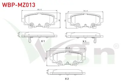 WGN WBP-MZ013 Fren Balata Arka Ikazlı 13.8mm Mazda 3 (Bm) Skyactıve G100 - G120 - G165 - D150 2013- WBP-MZ013