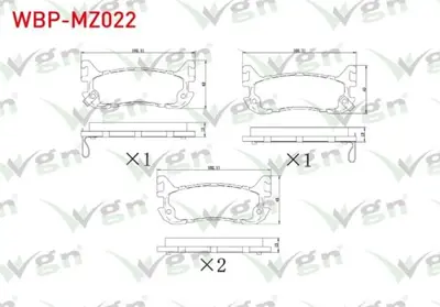 WGN WBP-MZ022 Fren Balata Arka Ikazlı Mazda 323 V 1.5i 16v - 1.8i 16v 1994-1998 - Mx-5 I 1.6i 16v - 1.8 1990-1998 WBP-MZ022