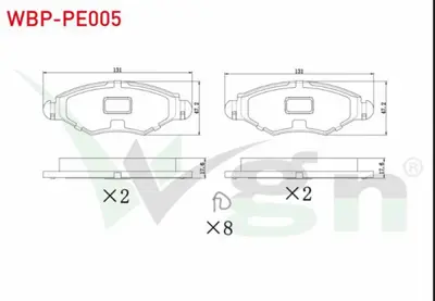 WGN WBP-PE005 Fren Balata On Peugeot 206 (2a-C) 1.4i 16v 1998-2006 - 206 (2a-C) 1.4 Hdı 1998-2006 - 206 (2a-C) 1.6 WBP-PE005