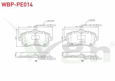 WGN WBP-PE014 Fren Balata On Fıslı Peugeot 407 (6d) 1.6 Hdı 110 Hp 2004-2011 - Peugeot 407 (6d) 1.8i 110 Hp 2004-2 WBP-PE014