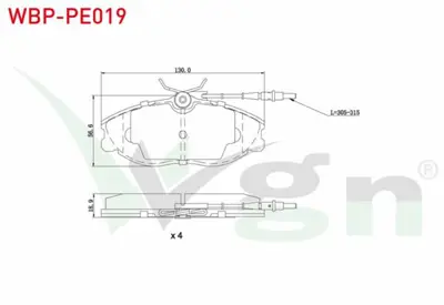 WGN WBP-PE019 Fren Balata On Fıslı Peugeot 406 (8b) 2.0i 15 Jant 1995-2004 - 406 (8b) 2.0 Hdı 15 Jant 1995-2004 WBP-PE019
