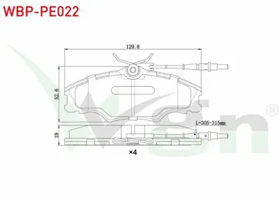 WGN WBP-PE022 Fren Balata On Fıslı Peugeot 406 (8b) 2.0 Hdı 14 Jant 1995-2004 - 406 (8b) 2.0i 1995-2004 - Expert ( WBP-PE022