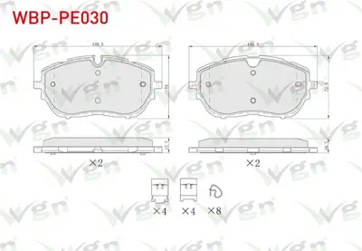 WGN WBP-PE030 Fren Balata On Ikazlı Peugeot 308 Iı 1.6 Hdı 2014- - Ds 4 Iı 1.6 2021- - Opel Astra L 1.2 - 1.5 D 20 WBP-PE030