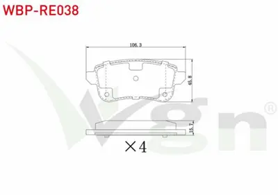 WGN WBP-RE038 Fren Balata Arka Renault Megane Iv Sedan (Lv--) (Elektronık El Frenı Olan Araclar Icın) 1.5 Dcı 2016 WBP-RE038