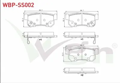 WGN WBP-SS002 Fren Balata Arka Ssangyong Musso (Fj) 2.2 Td 15.60mm 1993-2004 WBP-SS002