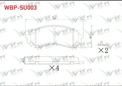 WGN WBP-SU003 Fren Balata On Ikazlı Subaru Impreza 1.5 - 1.6i 2000-2012 - Forester 2.0 2008- - Outback 2.0 D 2009- WBP-SU003