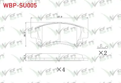 WGN WBP-SU005 Fren Balata On Subaru Forester (Sf) 1995-2002 - Impreza 1992-2000 - Impreza 2000-2007 - Legacy Iı (B WBP-SU005