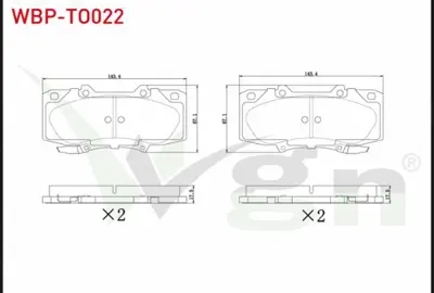 WGN WBP-TO022 Fren Balata Ikazlı On Toyota Hı-Lux Pıck Up (Tgn1_ Ggn2_ Ggn1_ Kun2_ Kun1_) 2.5 D-4d 17.20mm 200 WBP-TO022
