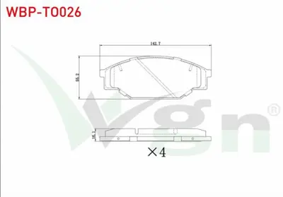 WGN WBP-TO026 Fren Balata On Tel Delıklı Toyota Hı-Lux Pıck Up (_N_) 2.4 D 4x4 1983-2005 - Hı-Ace Iı (H5_) 2.4 D 1 WBP-TO026