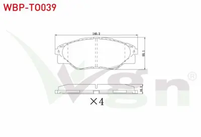 WGN WBP-TO039 Fren Balata On Toyota Hı-Lux Pıck Up (Tgn1_ Ggn2_ Ggn1_ Kun2_ Kun1_) 2.5 D-4d 4x2 15.60mm 2005- WBP-TO039