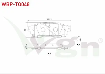 WGN WBP-TO048 Fren Balata Arka Toyota C-Hr 1.2 T - 1.8 Hybrid 2016-- Lexus Rx (_L2_) 2.0 T - 3.5 T 2015- - Nx (_Z1 WBP-TO048