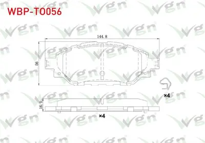 WGN WBP-TO056 Fren Balata On Toyota Hı-Lux Vııı Revo (N1) Pıck Up 2.4 D 4x4 Espsız 2015- WBP-TO056