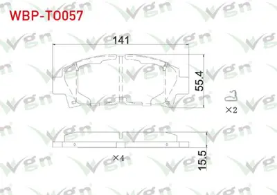 WGN WBP-TO057 Fren Balata On Ikazlı Toyota Avensıs 1.6 Vvt-I - 1.8 16v - 2.0 Vvt-I - 2.0 D-4d 1999-2003 - Carına E WBP-TO057