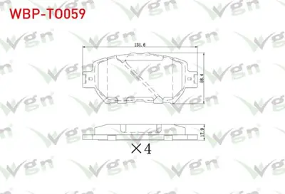 WGN WBP-TO059 Fren Balata On Toyota Camry (_V30) 2.4 Vvt-I 2001-2006 - Camry (_V30) 2.4 Vvt-I 2001-2006 - Camry (_ WBP-TO059