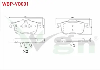 WGN WBP-VO001 Fren Balata On Volvo C70 I 2.0 1998-2005- S60 I 2.0 T5 2000-2010- S80 I 3.0 T6 1998-2006- V70 I 2.0  WBP-VO001