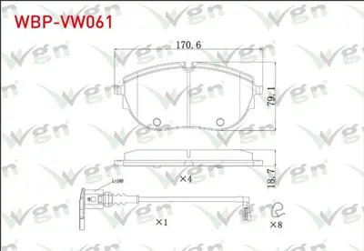 WGN WBP-VW061 Fren Balata On Fıslı Volkswagen Transporter Vıı 2019- WBP-VW061