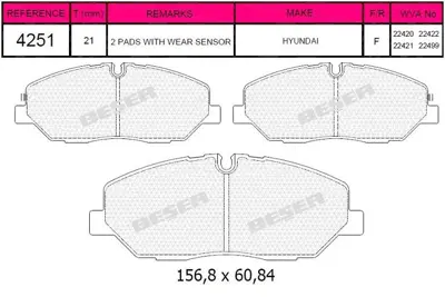 BESER 4251 On Fren Balatası Hyundaı H350 Mınubus Panelvan 2.5 Crdı 58101559A00