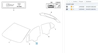 GM 25993405 Kapı Camı Ön Sol