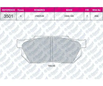 FERBE 19400 Fren Balatası On Wva 20959 (Honda) Cıvıc 1.3 1.4 1.5 87-91 1V5F3328Z 1V5T3328Z 1Y373328Z 26296TC060 43022S04000 43022S04010 43022S04020 43022S04030 43022S04E00 43022S04E01