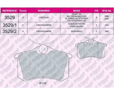 FERBE 21500 Fren Balatası Arka Wva 20961(Renault) Megane Iı (Peugeot) P307 (Volkswagen) Golf Iv Passat 1001095 1001096 1001906 10030811 10087961 101440199 1027640 1027650 1027703 1029782