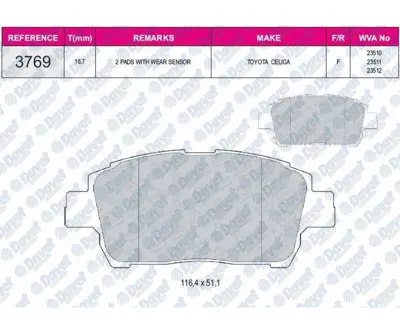 FERBE 33700 Fren Balatası On Shımlı Vwa 23510 Toyota Yarıs 01-05 10025826 1037509300 1356392 1371402 1371403 1371454 1379971 1426143 1426144 1433952