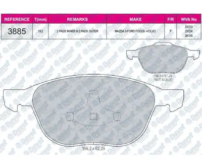 FERBE 42100 Fren Balatası On Wva 23723 Ford C-Max 07-- C-Max Iı 10--  Focus C-Max 03-07 Focus Iı 04-- Focus Iıı 1012799240 101590339 1020321 1075558 1101462 1101463 1107697 1136519 1145299 1148202